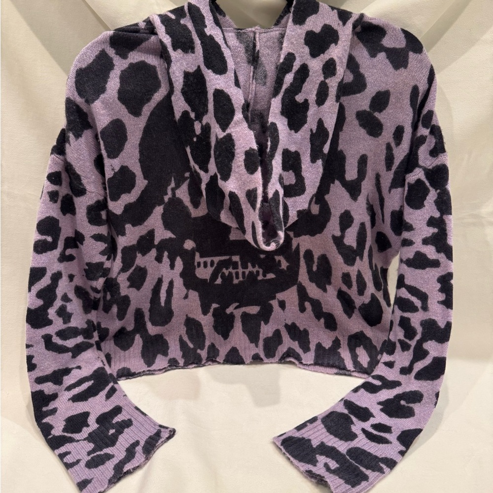 Skull Cashmere Purple and Black Leopard 100% Cashmere Skull Print Sweater - Picture 2 of 14